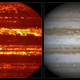 Side-by-side views of infrared and normal views of Jupiter (Image: ESO/L.N. Fletcher/Damian Peach)